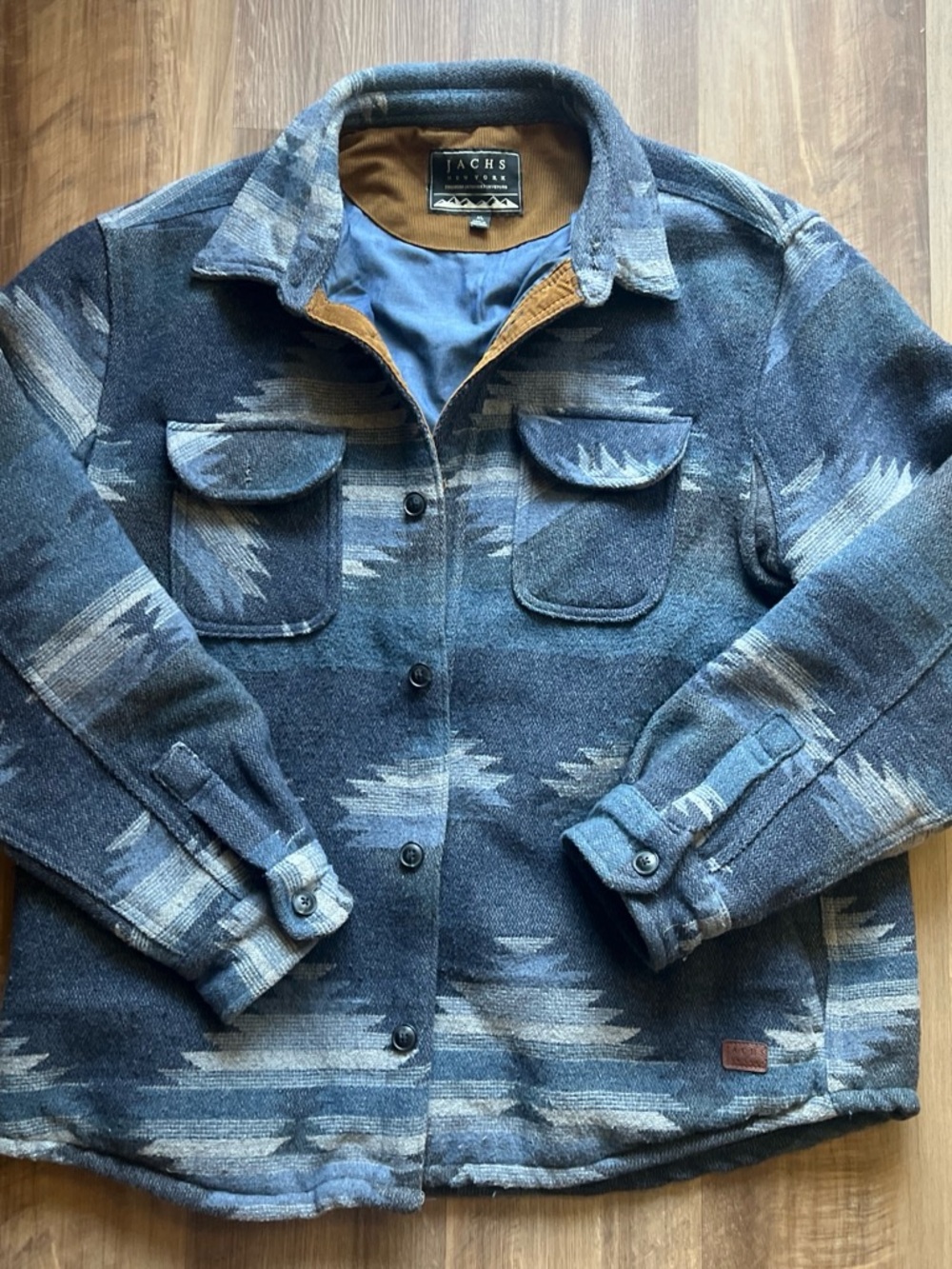 Jachs Blue Patterned Lightweight Wool-Blend Shirt Jacket